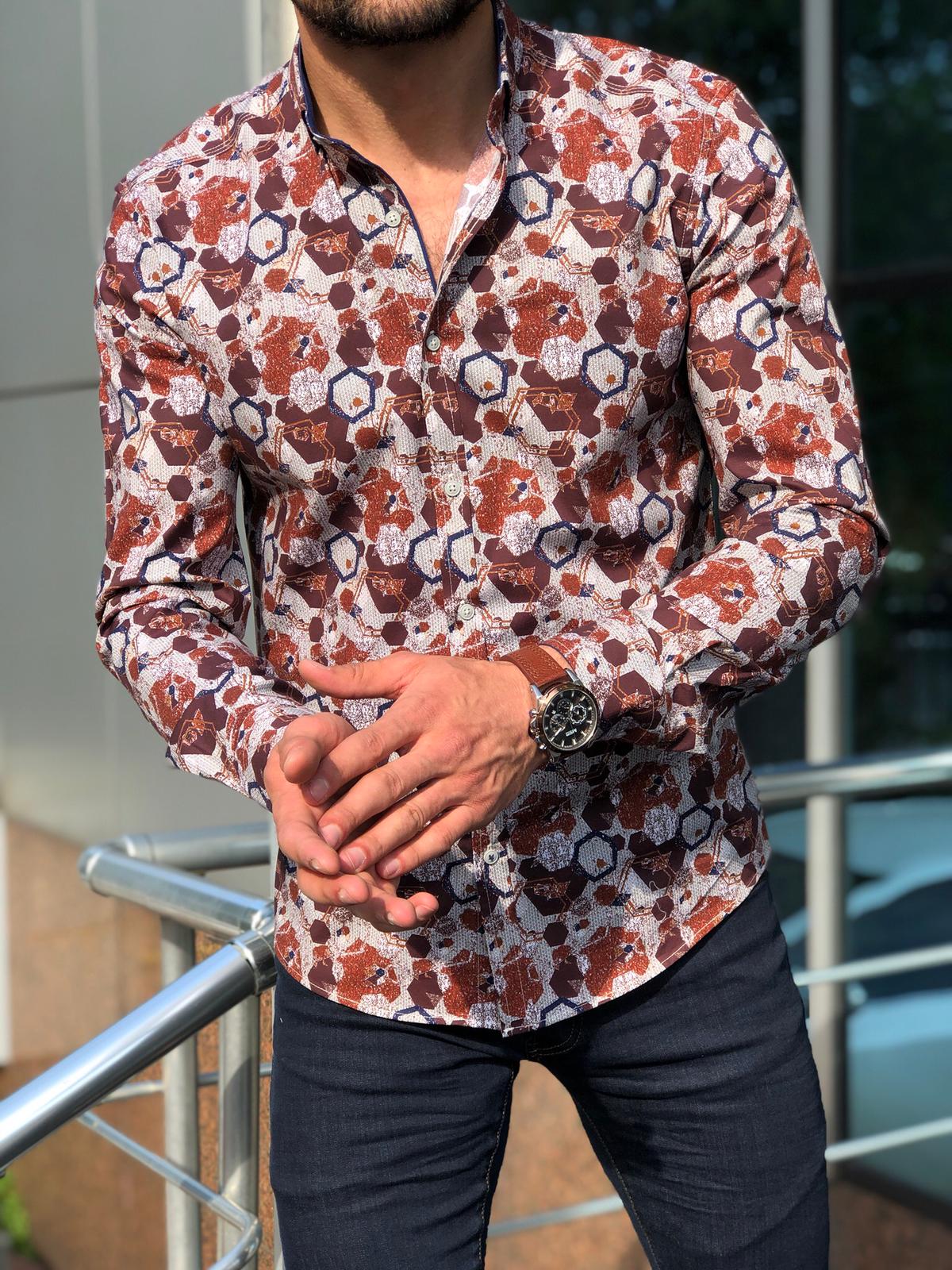 Blake Tile Patterned Slim Shirt-baagr.myshopify.com-Shirt-BOJONI