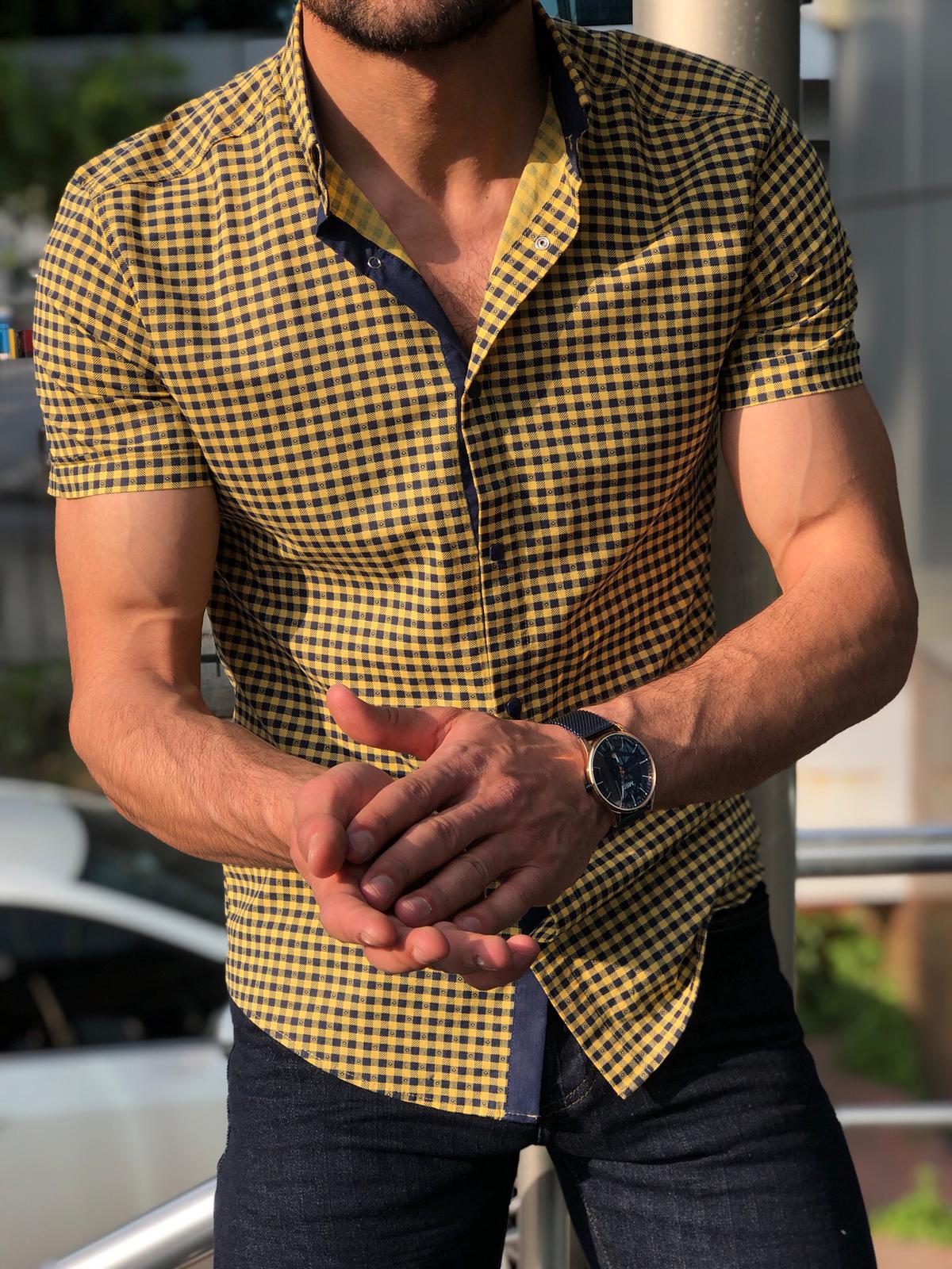 Blake Yellow Check Short Sleeved Shirt-baagr.myshopify.com-Shirt-BOJONI