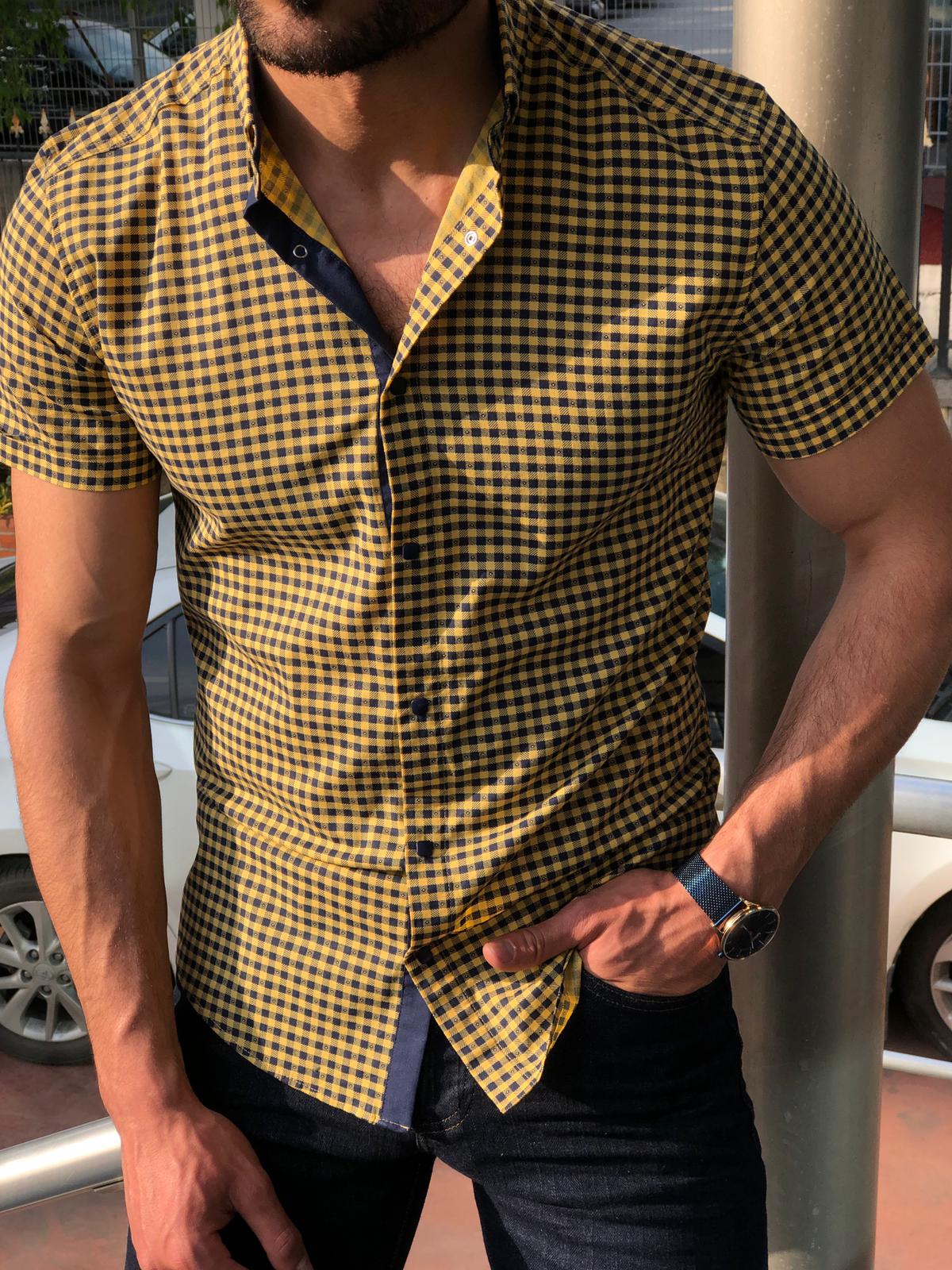 Blake Yellow Check Short Sleeved Shirt-baagr.myshopify.com-Shirt-BOJONI