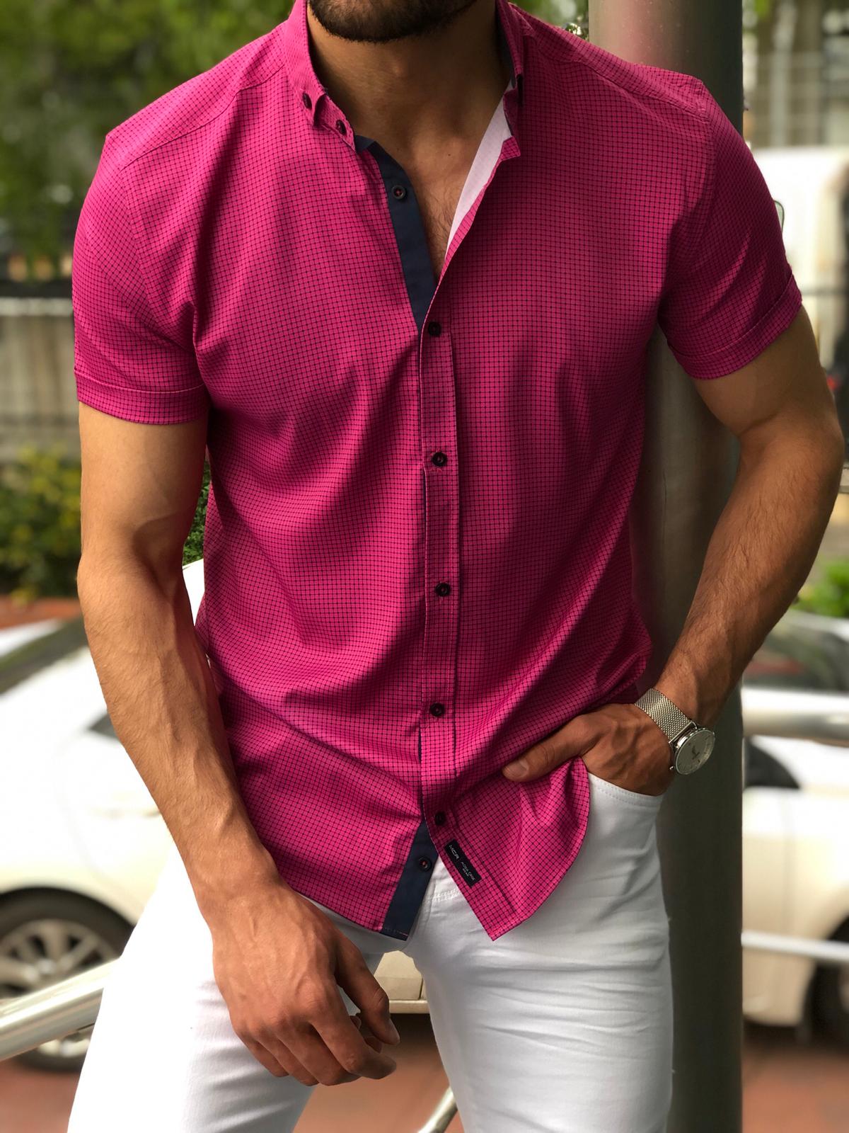 Blake Fuchsia Short Sleeved Shirt-baagr.myshopify.com-Shirt-BOJONI