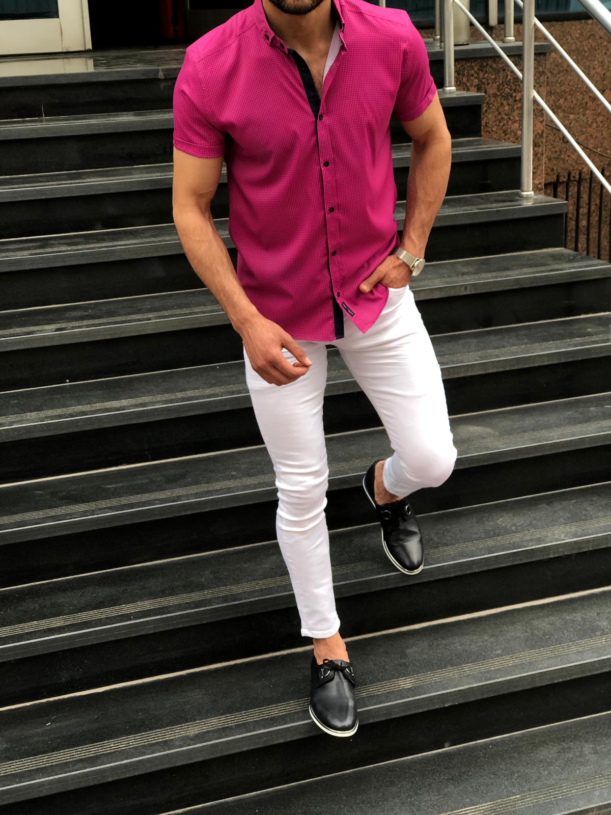 Blake Fuchsia Short Sleeved Shirt-baagr.myshopify.com-Shirt-BOJONI