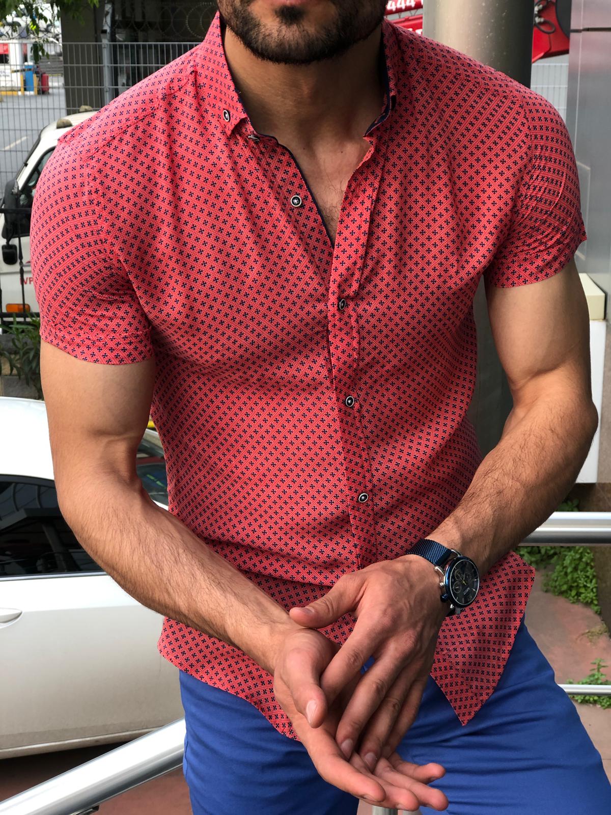 Blake Red Short Sleeved Slim Shirt-baagr.myshopify.com-Shirt-BOJONI