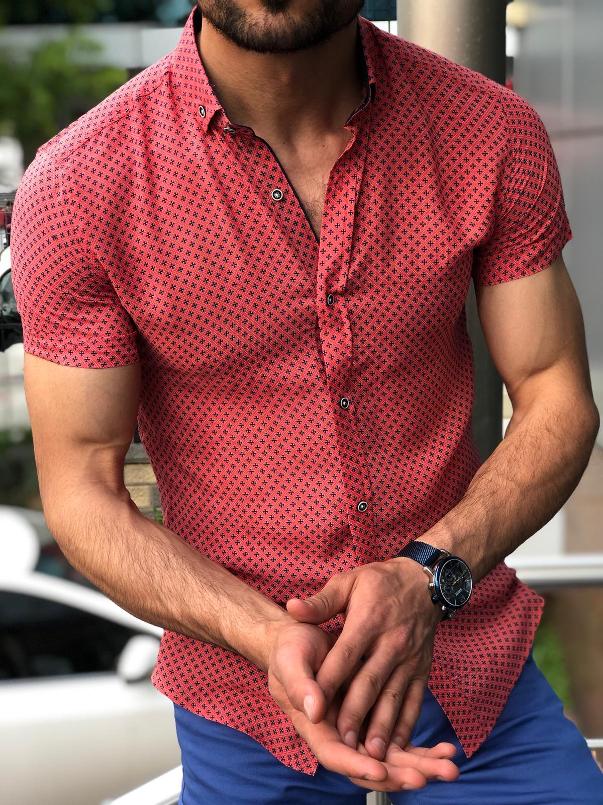 Blake Red Short Sleeved Slim Shirt-baagr.myshopify.com-Shirt-BOJONI