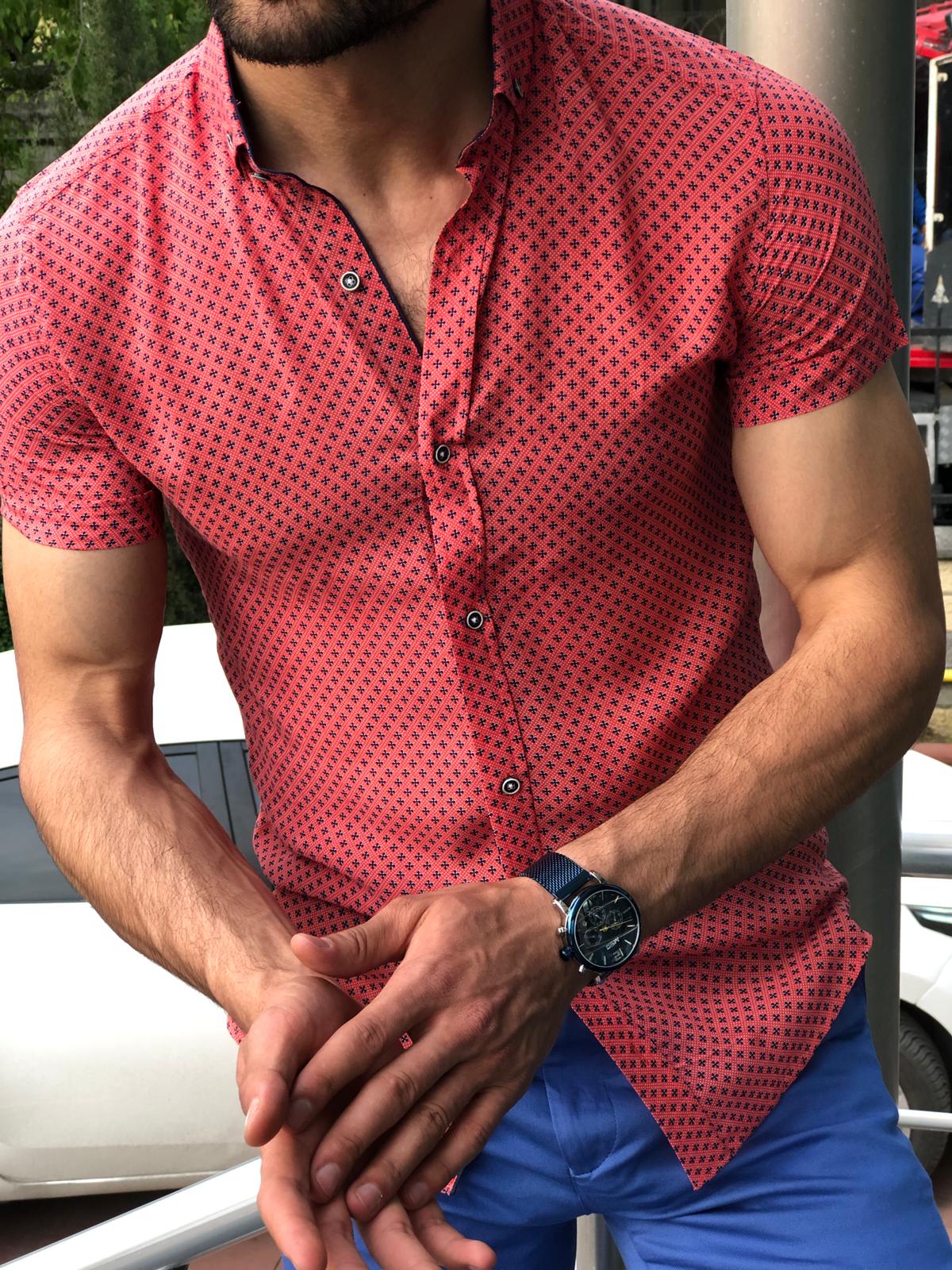 Blake Red Short Sleeved Slim Shirt-baagr.myshopify.com-Shirt-BOJONI