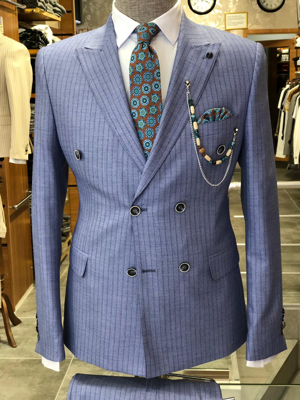 Slim-Fit Striped  Double Breasted Suit Blue-baagr.myshopify.com-suit-BOJONI