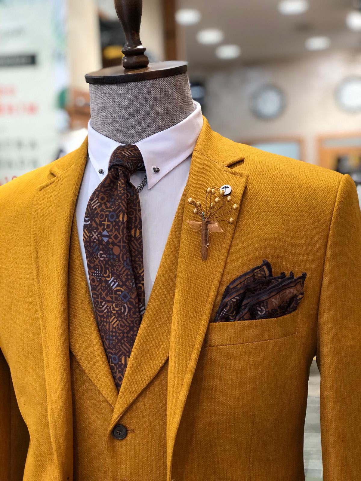 Mustard Slim-Fit Cotton  Suit Vest-baagr.myshopify.com-suit-BOJONI