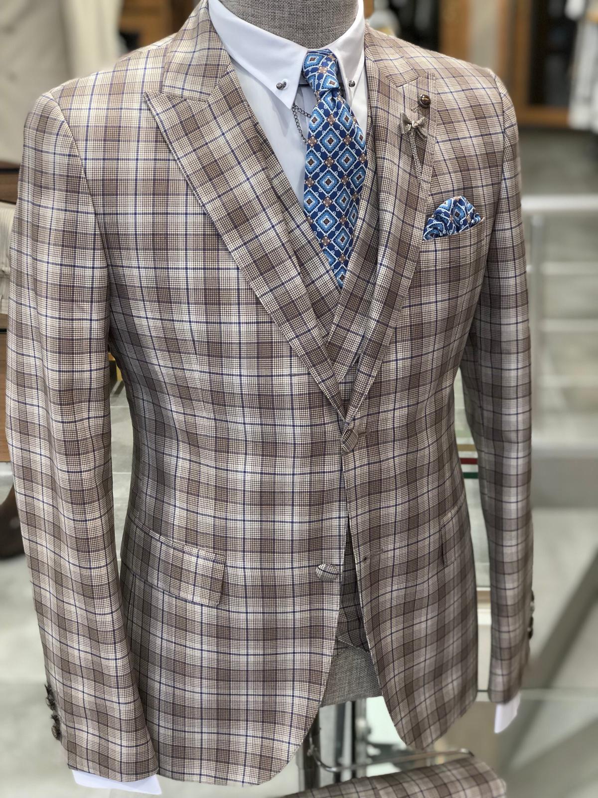 Branoss Slim-Fit Plaid Suit Vest Brown-baagr.myshopify.com-suit-BOJONI