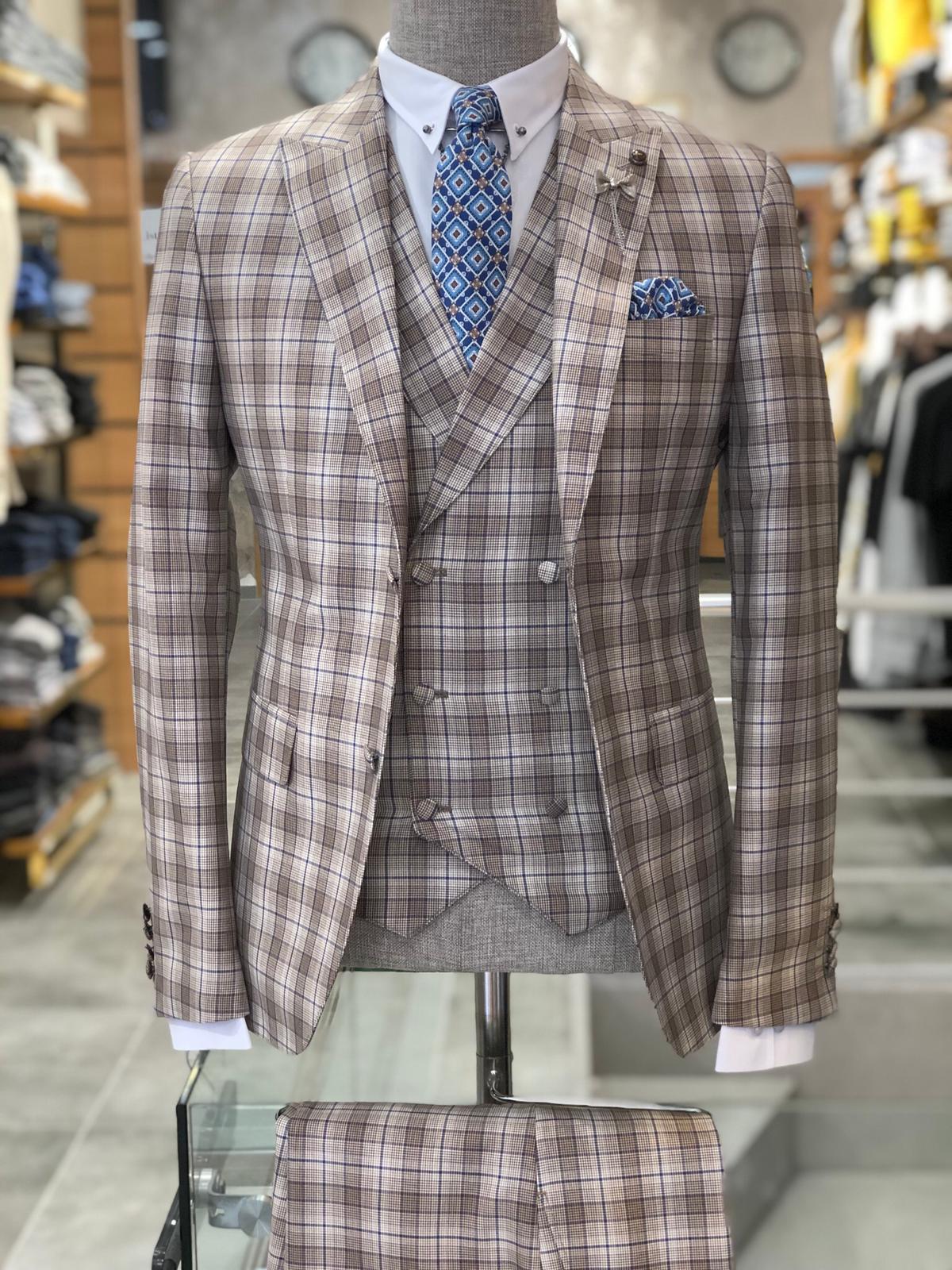 Branoss Slim-Fit Plaid Suit Vest Brown-baagr.myshopify.com-suit-BOJONI