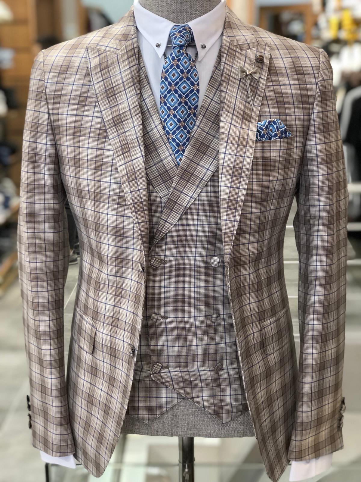 Branoss Slim-Fit Plaid Suit Vest Brown-baagr.myshopify.com-suit-BOJONI
