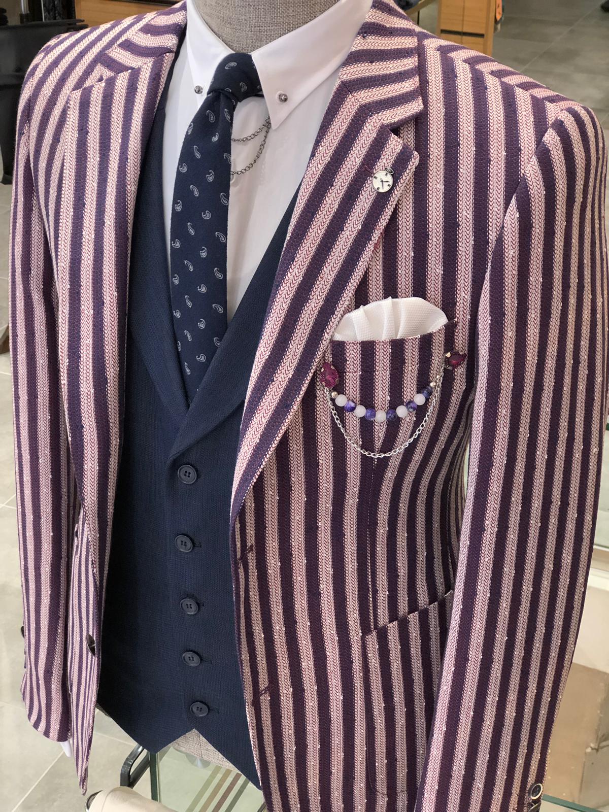 Pinkos Slim-Fit Striped Suit Vest Claret red-baagr.myshopify.com-suit-BOJONI