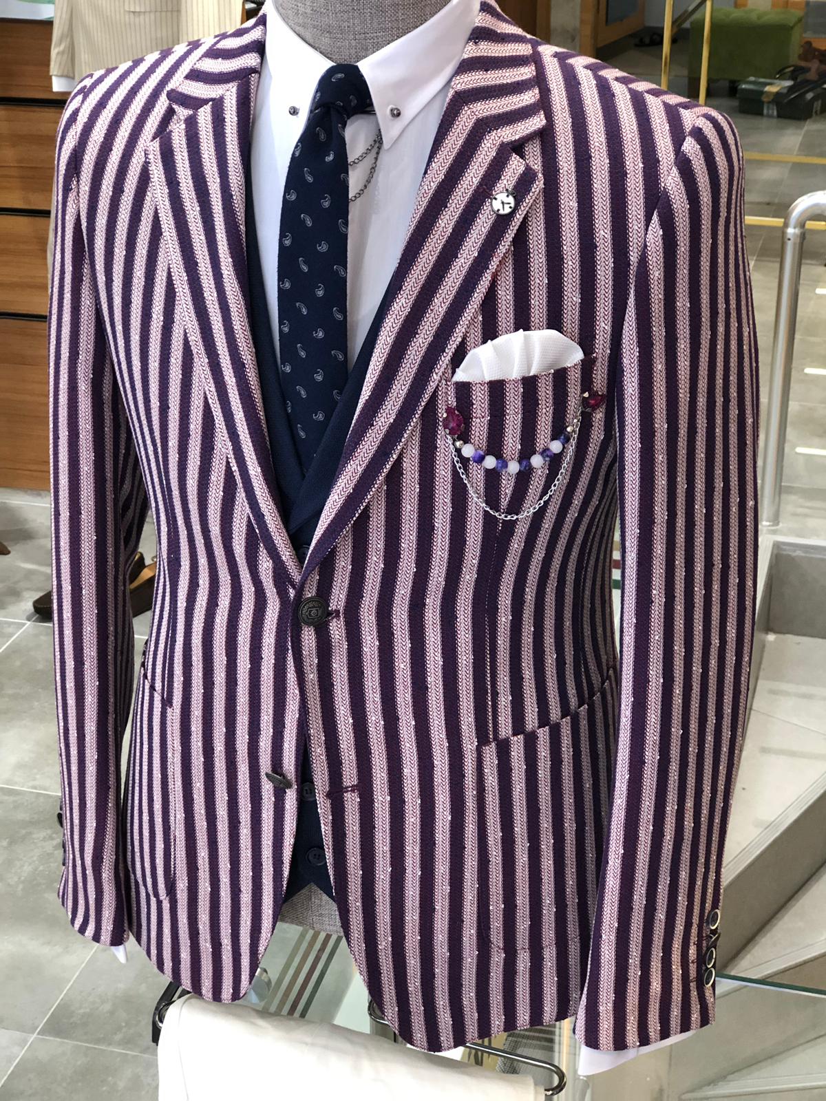 Pinkos Slim-Fit Striped Suit Vest Claret red-baagr.myshopify.com-suit-BOJONI