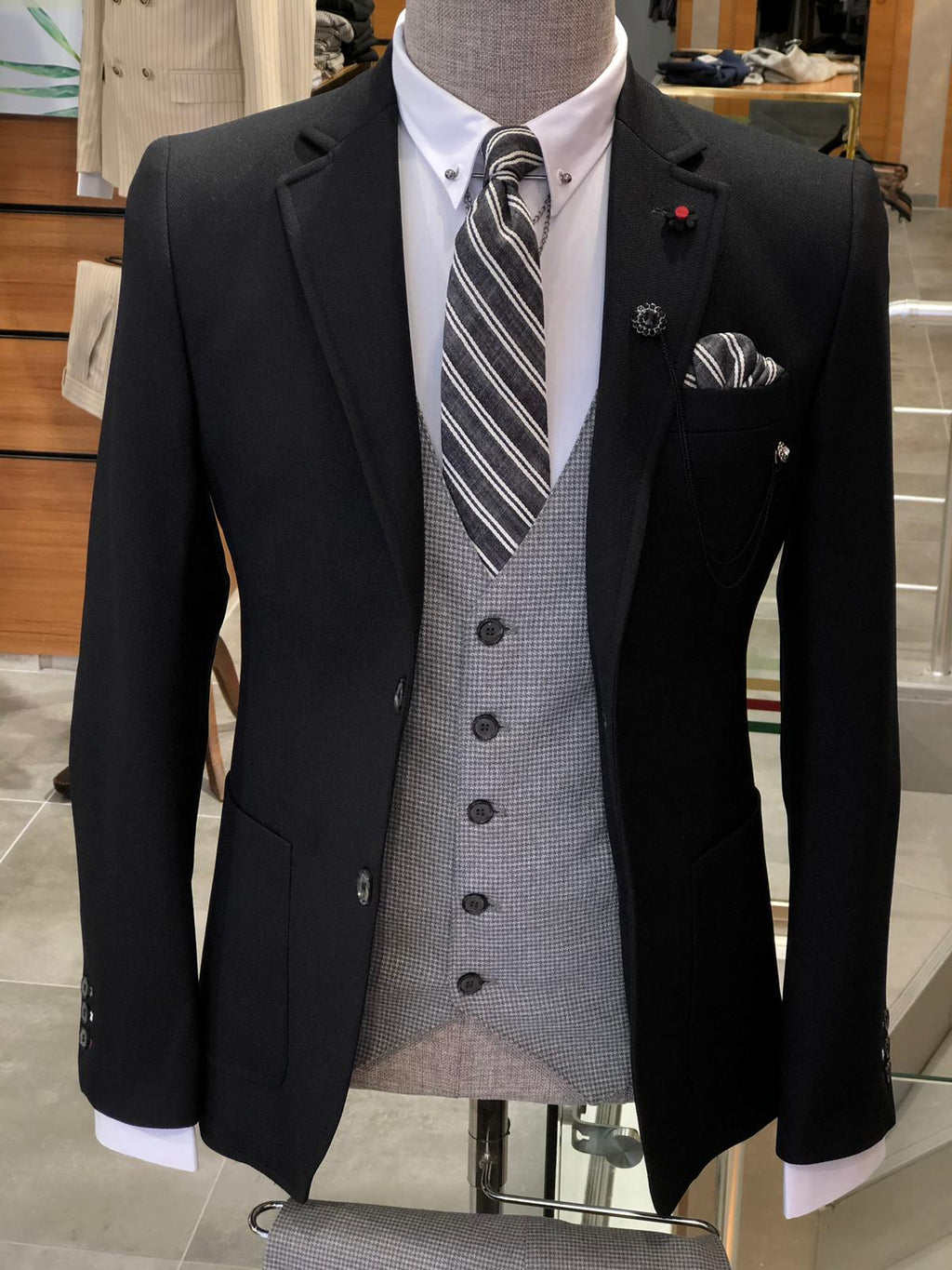 Slim-Fit Cotton Suit Vest Black-baagr.myshopify.com-suit-BOJONI