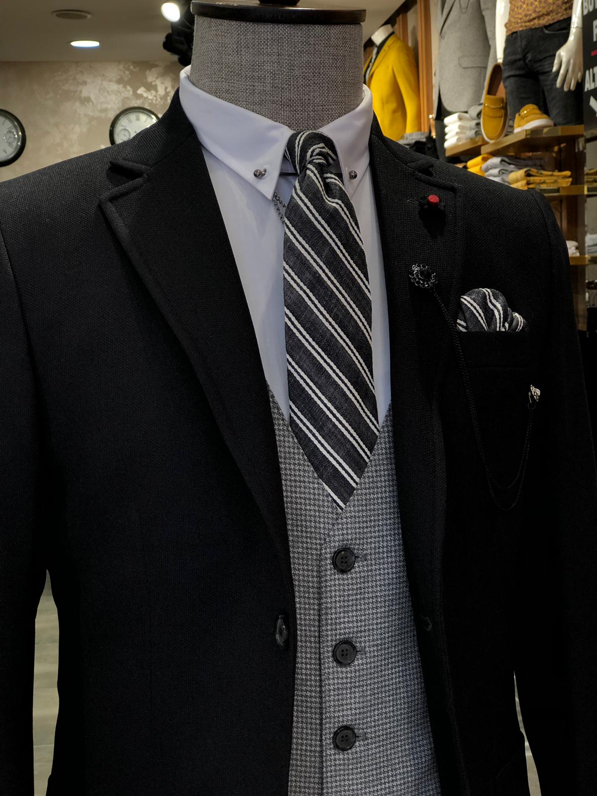 Slim-Fit Cotton Suit Vest Black-baagr.myshopify.com-suit-BOJONI