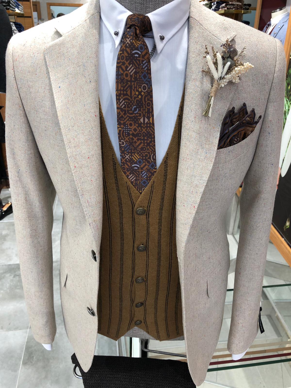 Garo Slim-Fit Wool Suit Vest Beige-baagr.myshopify.com-suit-BOJONI