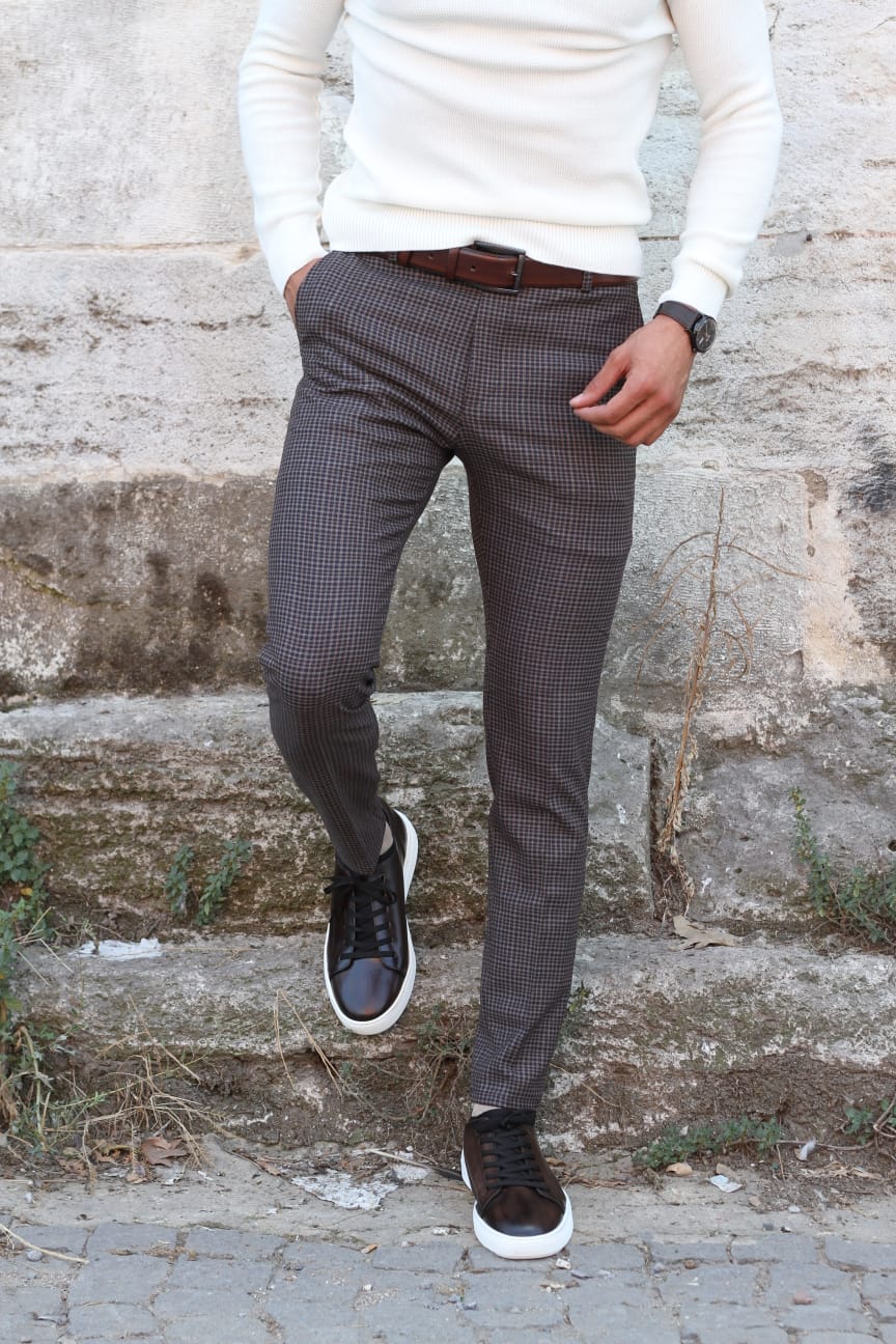 Martin Slim-Fit Plaid Pants in Camel-baagr.myshopify.com-Pants-BOJONI