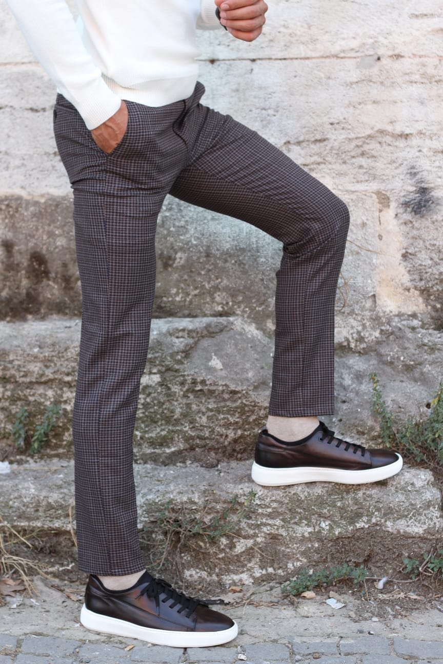 Martin Slim-Fit Plaid Pants in Camel-baagr.myshopify.com-Pants-BOJONI