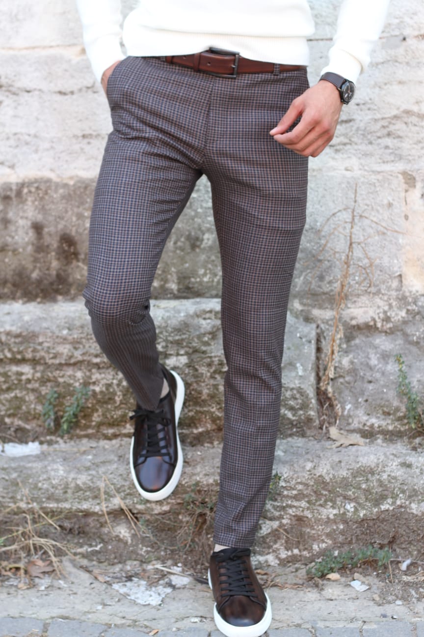 Martin Slim-Fit Plaid Pants in Camel-baagr.myshopify.com-Pants-BOJONI