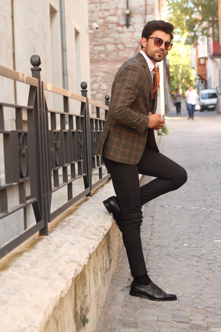 Bando Slim-Fit Wool Plaid Jacket Khaki-baagr.myshopify.com-blazers-BOJONI