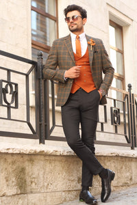 Bando Slim-Fit Wool Plaid Jacket Khaki-baagr.myshopify.com-blazers-BOJONI