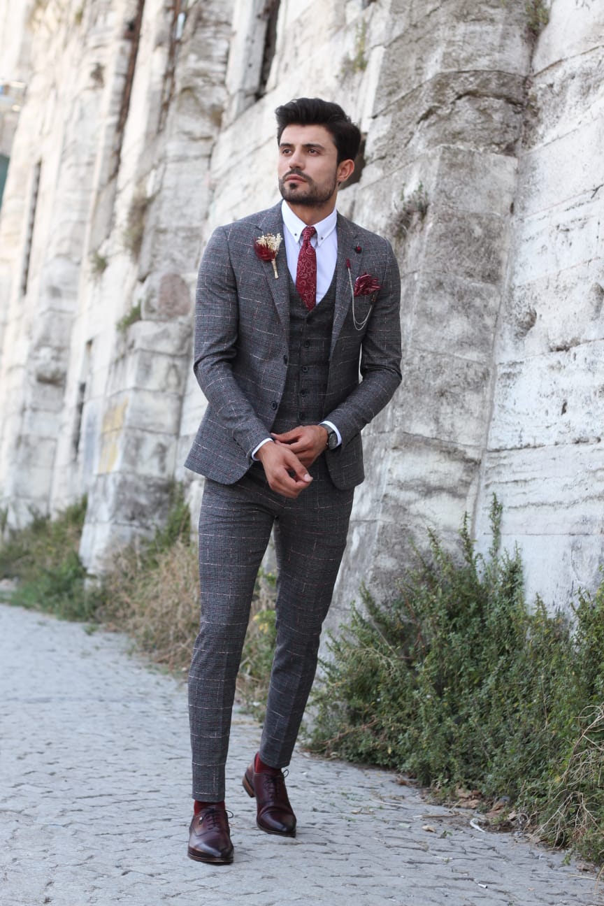 Camos Slim-Fit Plaid Suit Anthracite-baagr.myshopify.com-suit-BOJONI