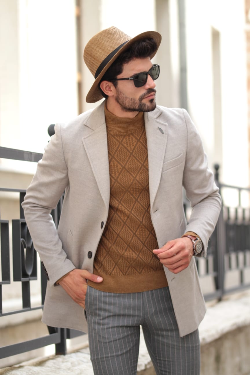 Slim-Fit Wool Coat Stone-baagr.myshopify.com-Jacket-BOJONI