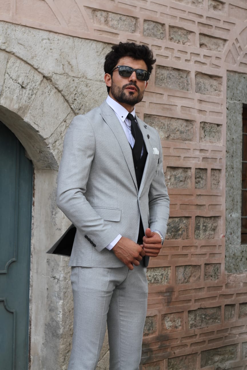 Bojo Slim-Fit Patterned Suit Grey ( BIG SIZES )-baagr.myshopify.com-suit-BOJONI