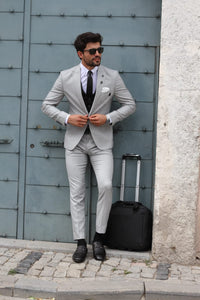 Bojo Slim-Fit Patterned Suit Grey ( BIG SIZES )-baagr.myshopify.com-suit-BOJONI