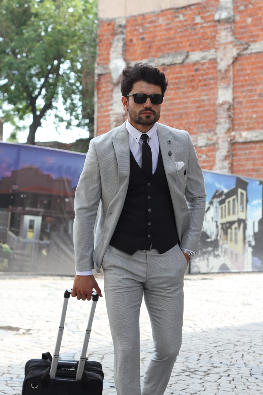 Bojo Slim-Fit Patterned Suit Grey ( BIG SIZES )-baagr.myshopify.com-suit-BOJONI