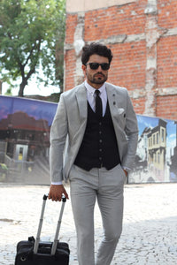 Bojo Slim-Fit Patterned Suit Grey ( BIG SIZES )-baagr.myshopify.com-suit-BOJONI