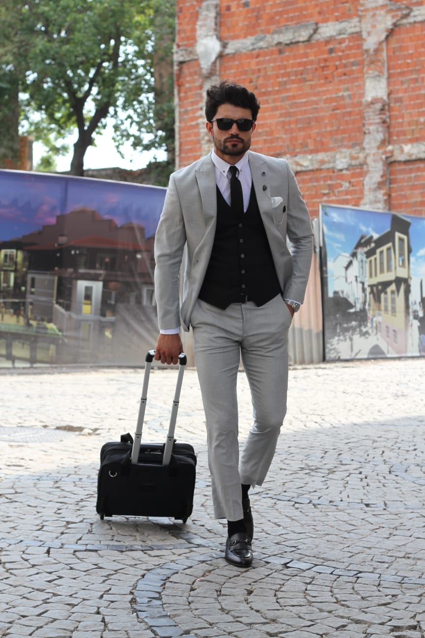 Bojo Slim-Fit Patterned Suit Grey ( BIG SIZES )-baagr.myshopify.com-suit-BOJONI