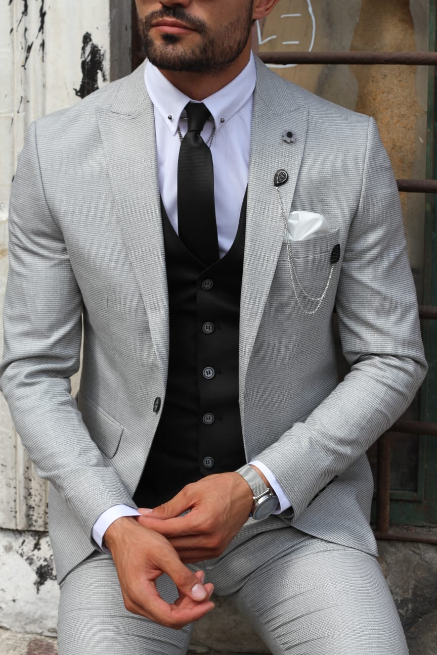 Bojo Slim-Fit Patterned Suit Grey ( BIG SIZES )-baagr.myshopify.com-suit-BOJONI