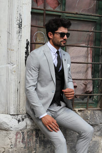 Bojo Slim-Fit Patterned Suit Grey ( BIG SIZES )-baagr.myshopify.com-suit-BOJONI
