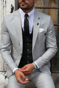 Bojo Slim-Fit Patterned Suit Grey ( BIG SIZES )-baagr.myshopify.com-suit-BOJONI