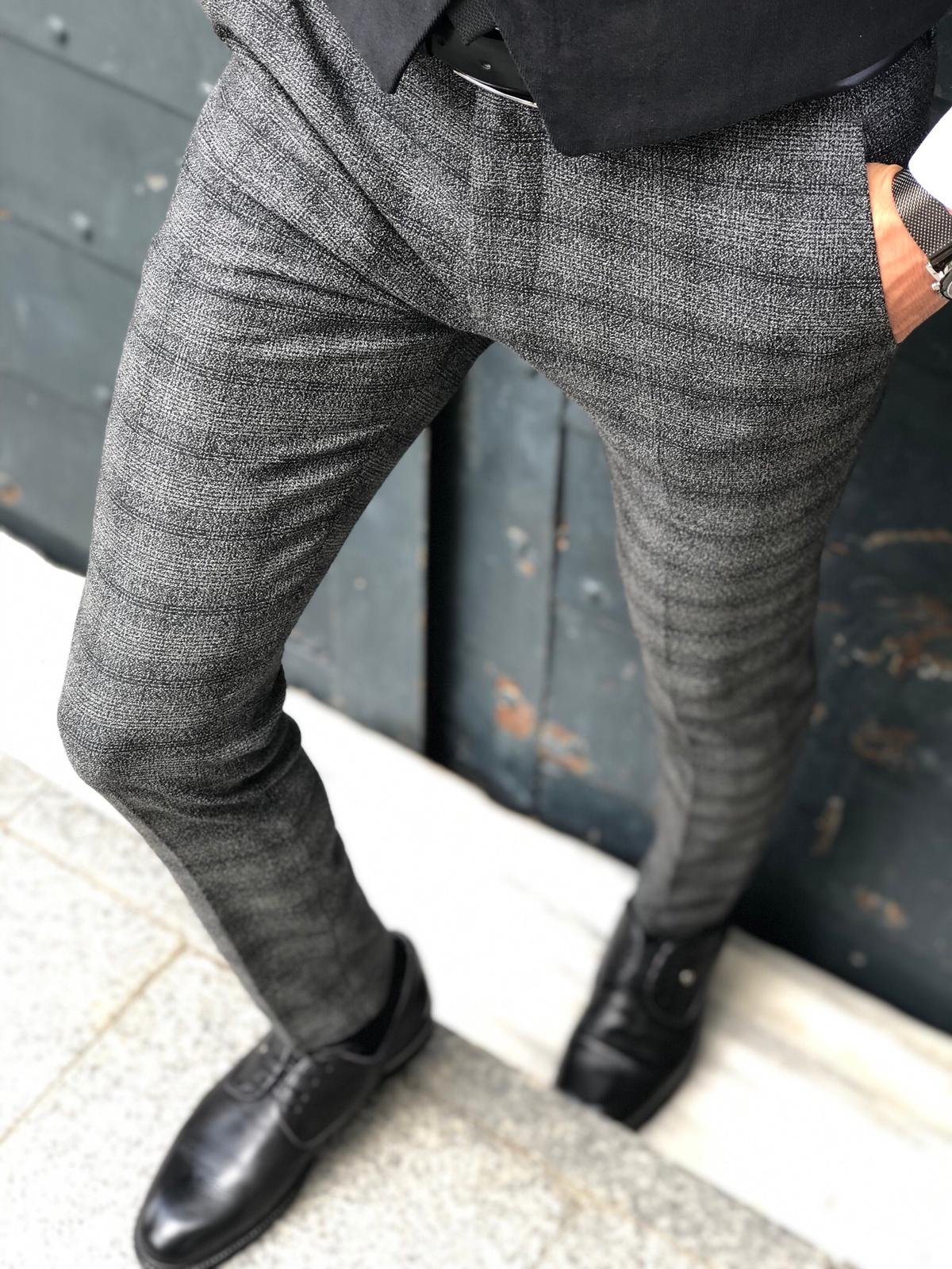 Bakki Slim-Fit Plaid Pants in Black-baagr.myshopify.com-Pants-BOJONI