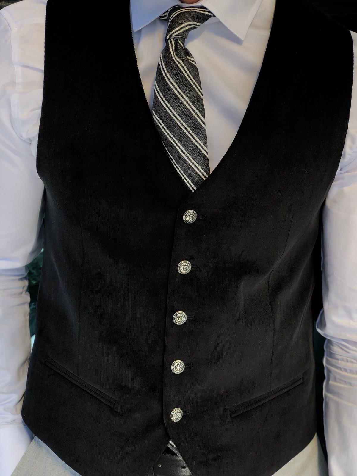 Slim-Fit Velvet Vest Black-baagr.myshopify.com-suit-BOJONI