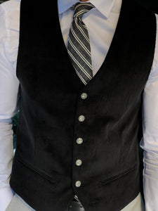 Slim-Fit Velvet Vest Black-baagr.myshopify.com-suit-BOJONI