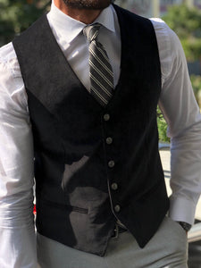 Slim-Fit Velvet Vest Black-baagr.myshopify.com-suit-BOJONI