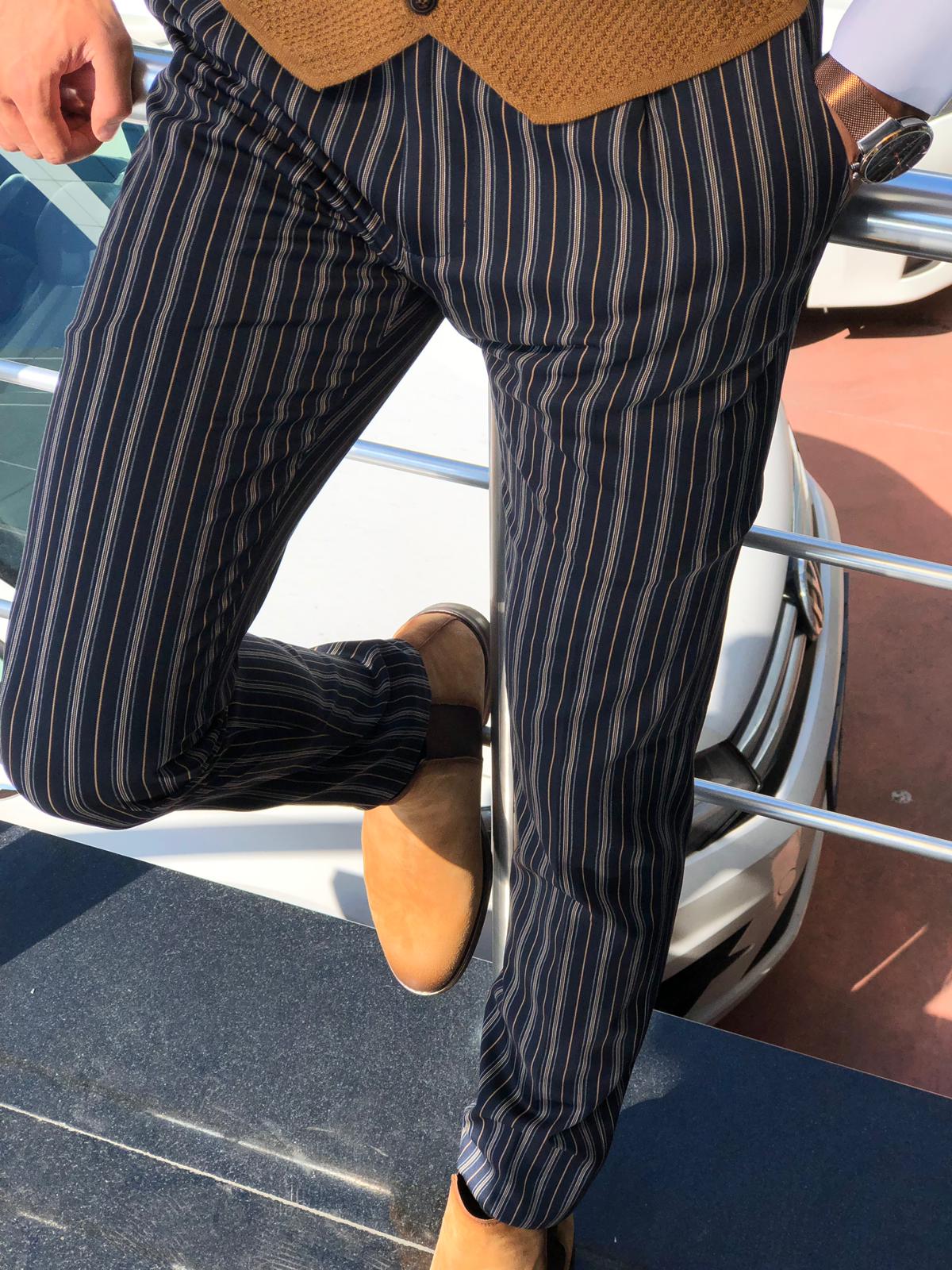 Mason Slim-Fit Striped Pants Blue-baagr.myshopify.com-Pants-BOJONI