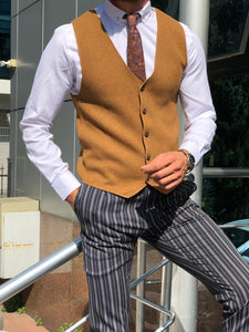 Slim-Fit Patterned Knitwear Vest Tobacco-baagr.myshopify.com-suit-BOJONI