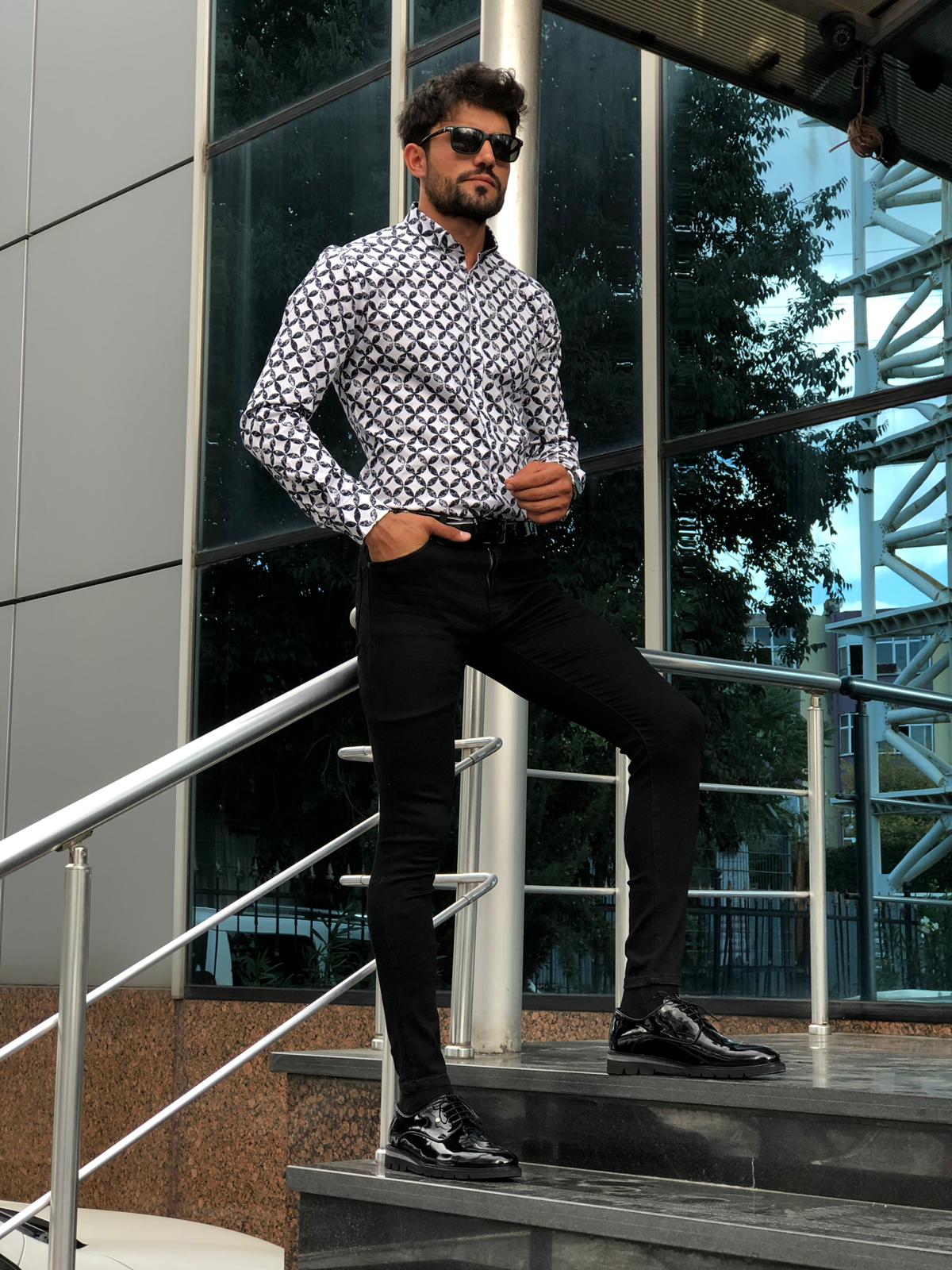 Toni Slim-Fit Patterned Shirt Black-baagr.myshopify.com-Shirt-BOJONI