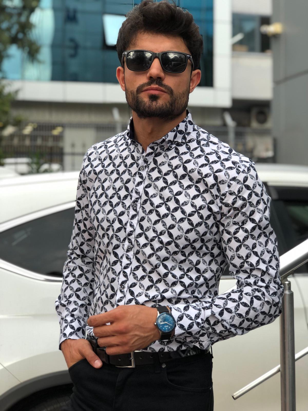 Toni Slim-Fit Patterned Shirt Black-baagr.myshopify.com-Shirt-BOJONI