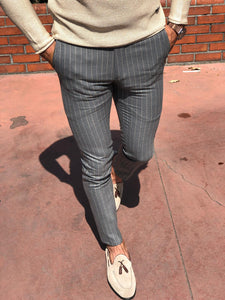 Slim-fit Striped Pants Grey-baagr.myshopify.com-Pants-BOJONI