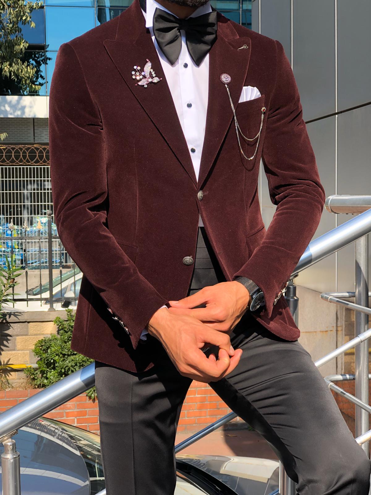 Slim-Fit Velvet Tuxedo Claretred-baagr.myshopify.com-suit-BOJONI