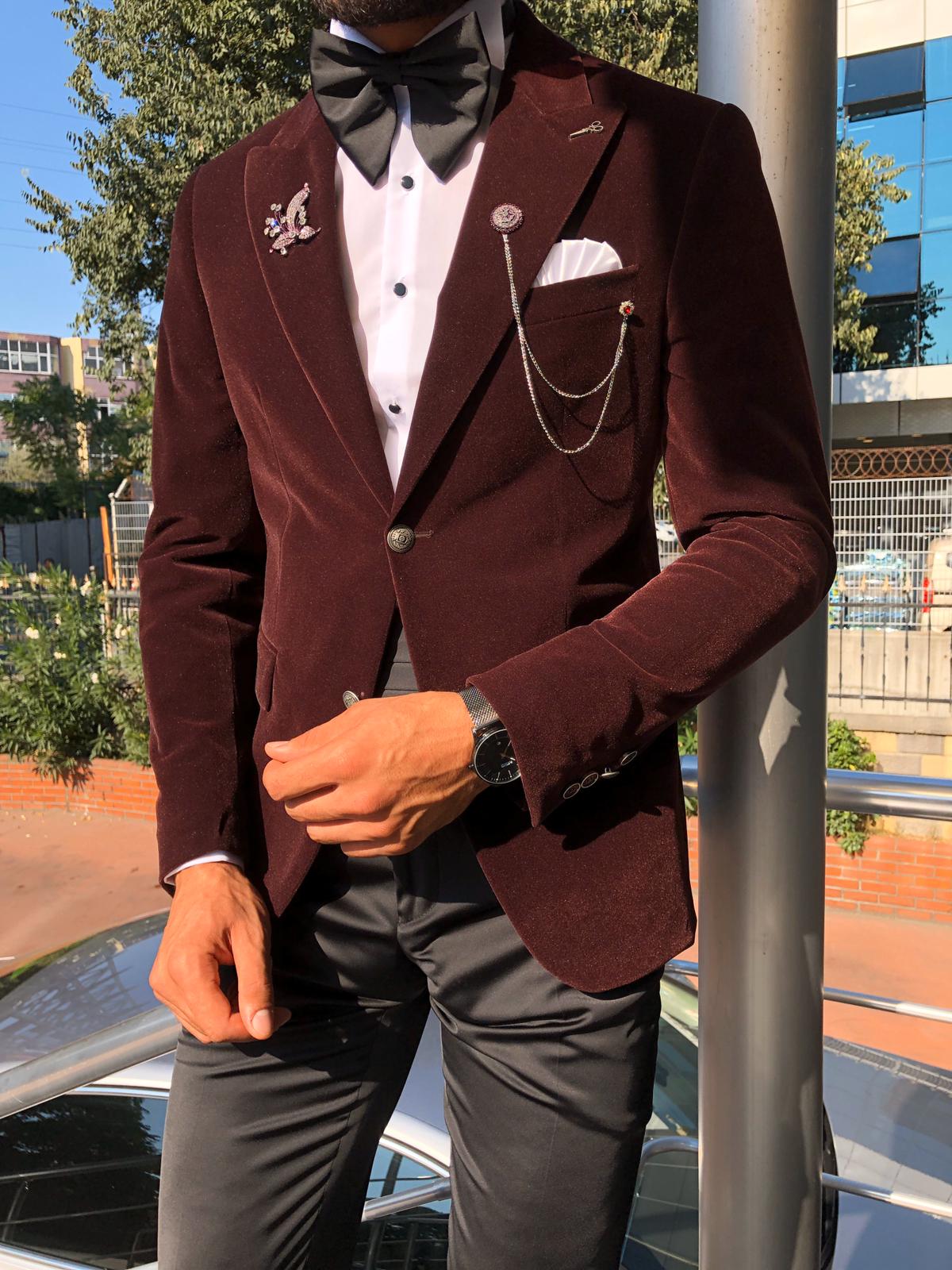 Slim-Fit Velvet Tuxedo Claretred-baagr.myshopify.com-suit-BOJONI