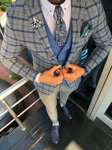 Slim-Fit Plaid Suit Vest Sax-baagr.myshopify.com-suit-BOJONI