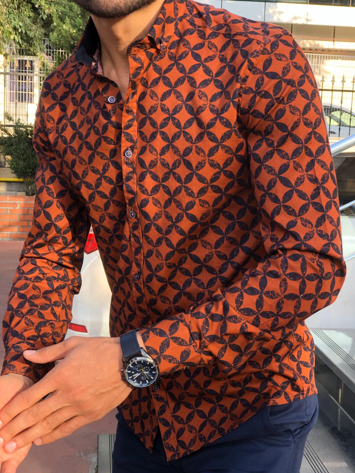 Bumb Slim-Fit Patterned Shirt Tile-baagr.myshopify.com-Shirt-BOJONI