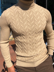 Calvin Slim-Fit Turtleneck Knitwear Beige-baagr.myshopify.com-sweatshirts-BOJONI