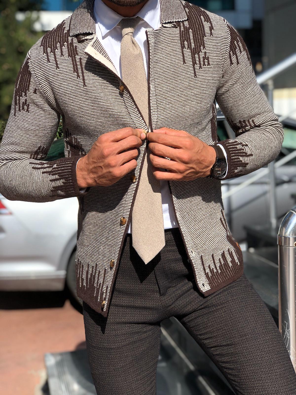 Gerry Slim-Fit Patterned Knitwear Cardigan Brown-baagr.myshopify.com-sweatshirts-BOJONI