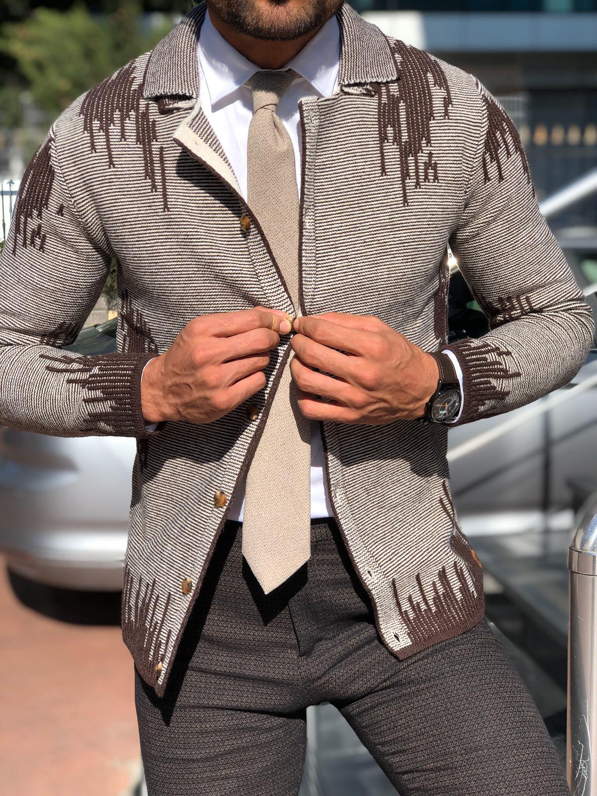 Gerry Slim-Fit Patterned Knitwear Cardigan Brown-baagr.myshopify.com-sweatshirts-BOJONI