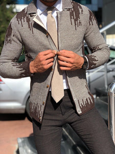Gerry Slim-Fit Patterned Knitwear Cardigan Brown-baagr.myshopify.com-sweatshirts-BOJONI